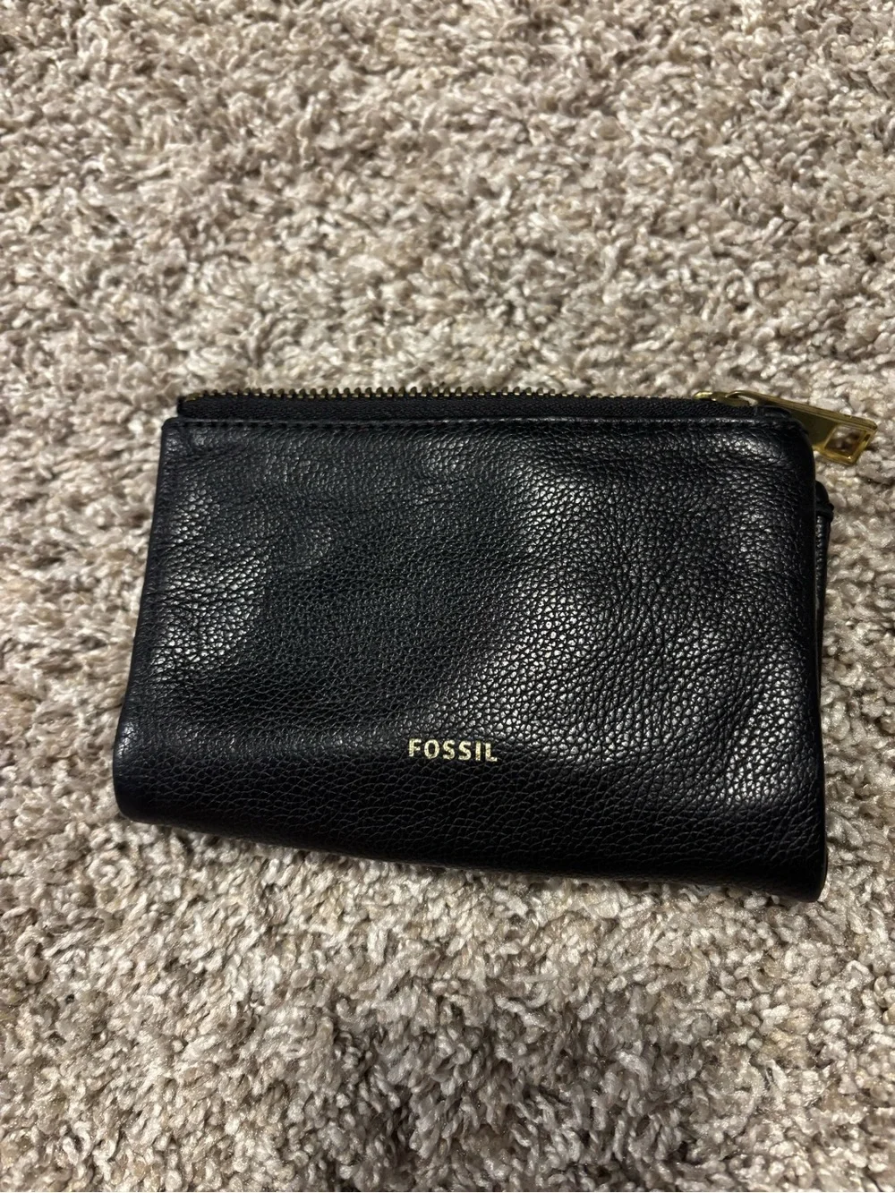 Fossil Black Leather Zip Wallet with Snap Tab